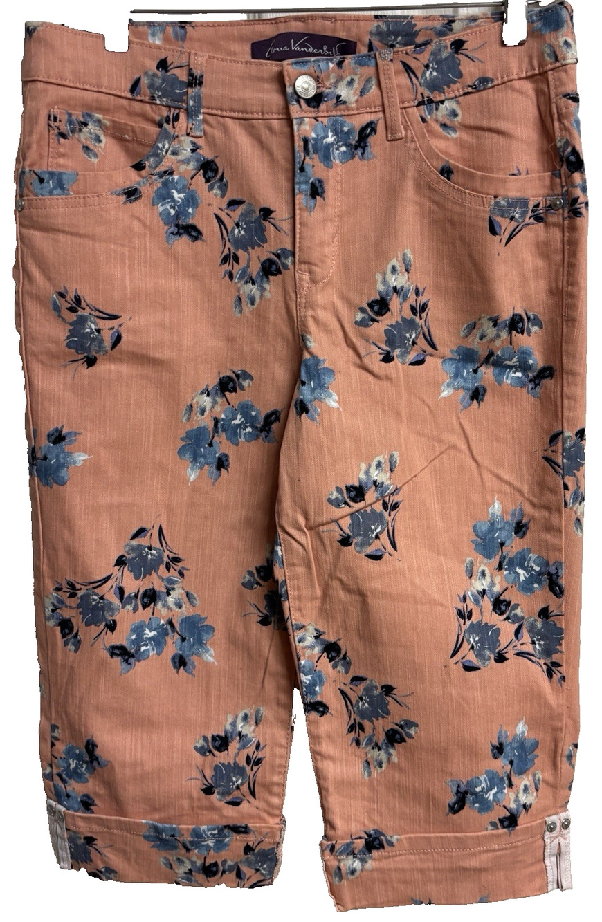 Gloria Vanderbilt Skimmer Crop Pants Women Size 6 Mauve Floral Stretch Cuff New